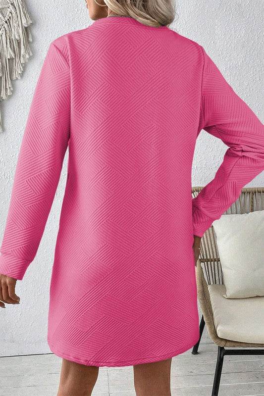 Women Solid Color Textured Long Sleeve Shift Dress - Shop Style & More | Fresh Looks, Everyday Deals & Free Shipping