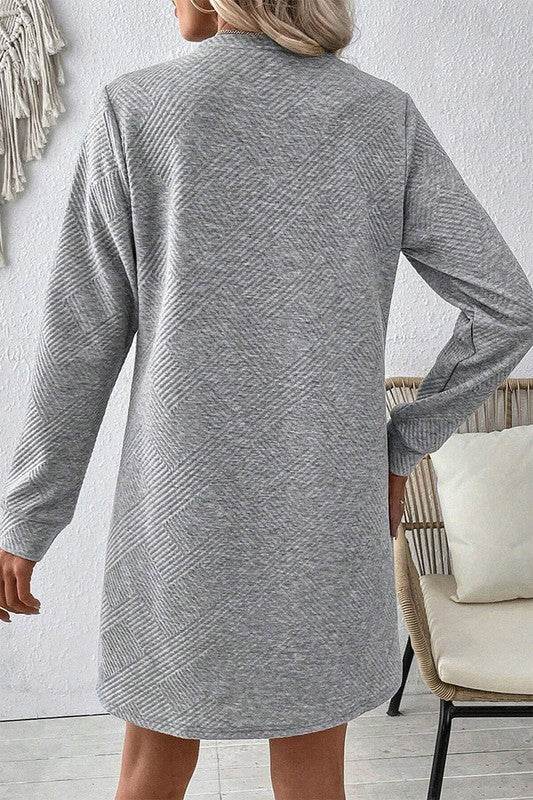 Women Solid Color Textured Long Sleeve Shift Dress - Shop Style & More | Fresh Looks, Everyday Deals & Free Shipping