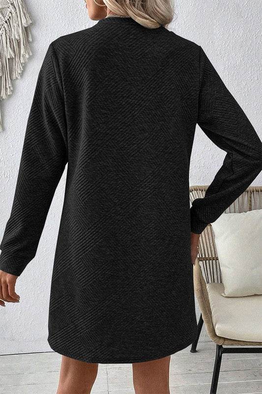 Women Solid Color Textured Long Sleeve Shift Dress - Shop Style & More | Fresh Looks, Everyday Deals & Free Shipping