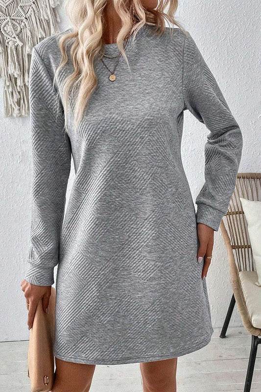 Women Solid Color Textured Long Sleeve Shift Dress - Shop Style & More | Fresh Looks, Everyday Deals & Free Shipping