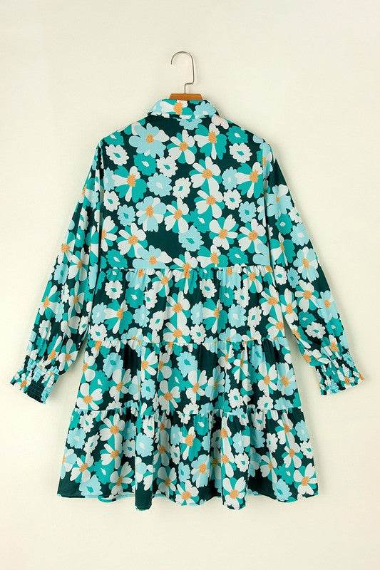 Green Floral Tiered Long Puff Sleeve Shirt Dress - Shop Style & More | Fresh Looks, Everyday Deals & Free Shipping