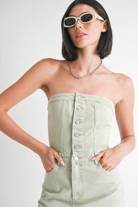 BUTTON UP TUBE DENIM DRESS WITH SLIT - Shop Style & More | Fresh Looks, Everyday Deals & Free Shipping