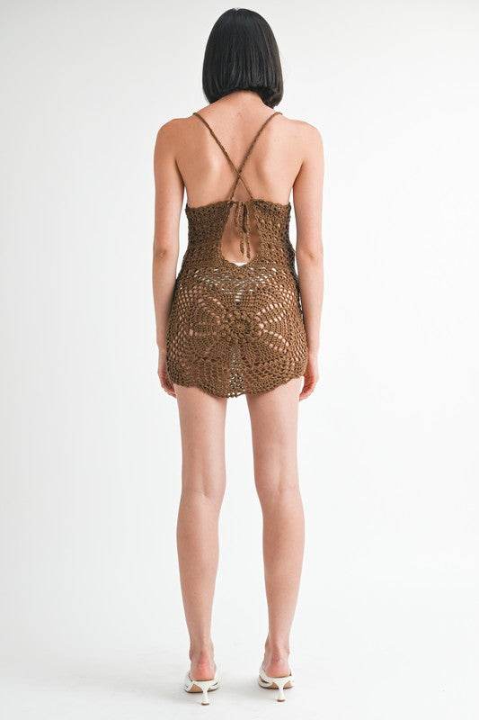 CROCHET MINI DRESS WITH CROSSED BACK - Shop Style & More | Fresh Looks, Everyday Deals & Free Shipping