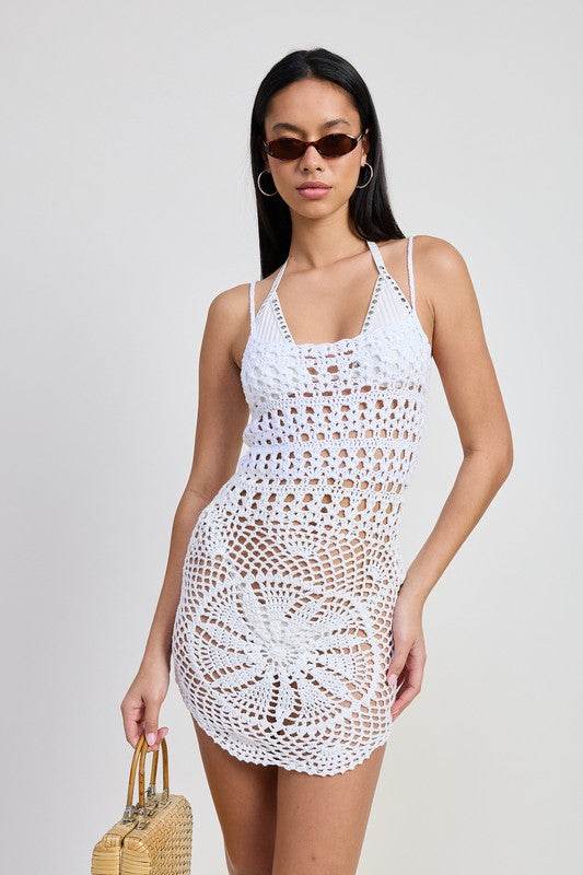 CROCHET MINI DRESS WITH CROSSED BACK - Shop Style & More | Fresh Looks, Everyday Deals & Free Shipping