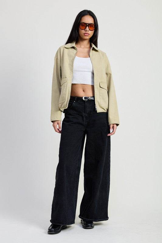 LONG SLEEVE COLLARED DENIM JACKET - Shop Style & More | Fresh Looks, Everyday Deals & Free Shipping