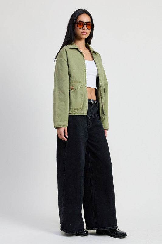 LONG SLEEVE COLLARED DENIM JACKET - Shop Style & More | Fresh Looks, Everyday Deals & Free Shipping