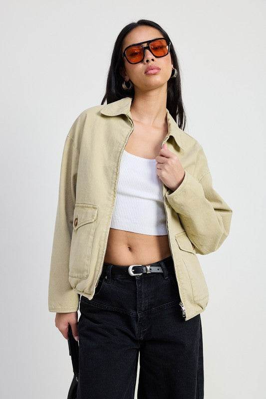 LONG SLEEVE COLLARED DENIM JACKET - Shop Style & More | Fresh Looks, Everyday Deals & Free Shipping