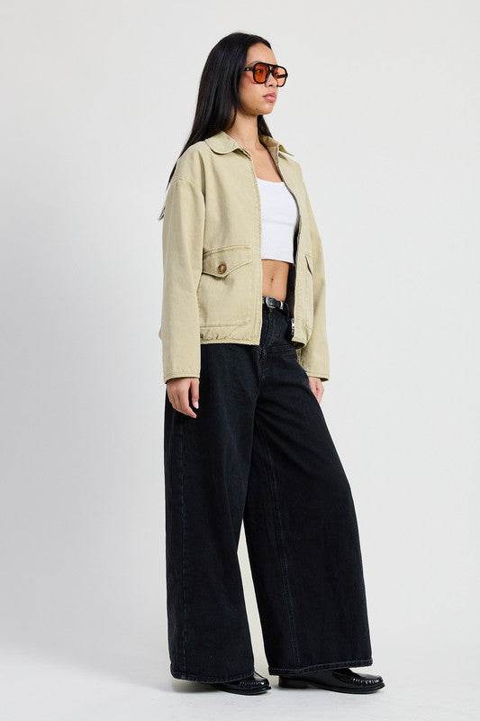 LONG SLEEVE COLLARED DENIM JACKET - Shop Style & More | Fresh Looks, Everyday Deals & Free Shipping