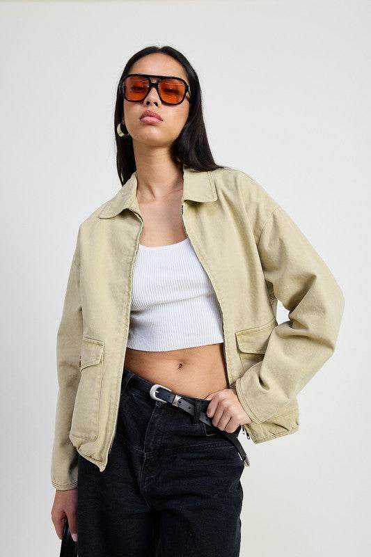 LONG SLEEVE COLLARED DENIM JACKET - Shop Style & More | Fresh Looks, Everyday Deals & Free Shipping