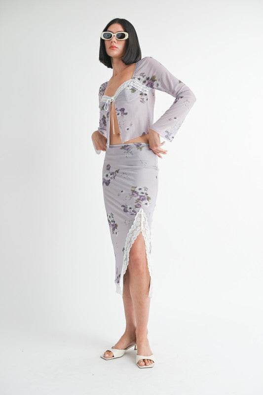 FLORAL MIDI SKIRT WITH LACE TRIM - Shop Style & More | Fresh Looks, Everyday Deals & Free Shipping