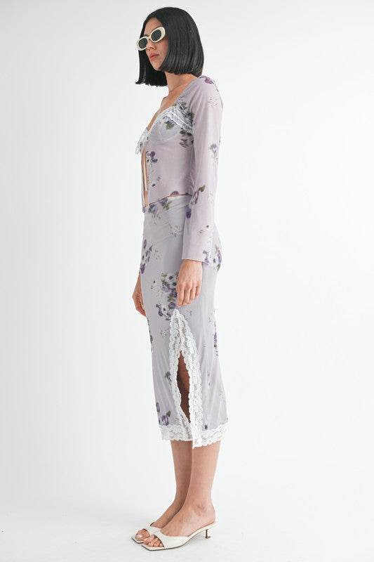 FLORAL MIDI SKIRT WITH LACE TRIM - Shop Style & More | Fresh Looks, Everyday Deals & Free Shipping