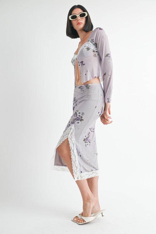 FLORAL MIDI SKIRT WITH LACE TRIM - Shop Style & More | Fresh Looks, Everyday Deals & Free Shipping