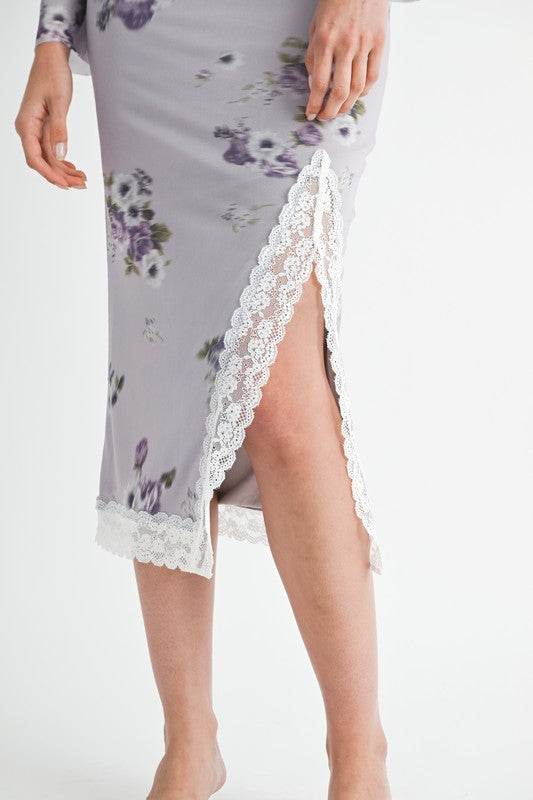 FLORAL MIDI SKIRT WITH LACE TRIM - Shop Style & More | Fresh Looks, Everyday Deals & Free Shipping