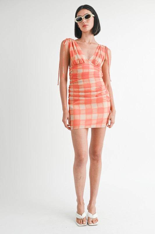 SHIRRED MINI DRESS WITH SHOULDER TIE - Shop Style & More | Fresh Looks, Everyday Deals & Free Shipping