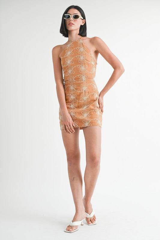 HALTER NECK PRINTED MINI DRESS WITH BACK TIE - Shop Style & More | Fresh Looks, Everyday Deals & Free Shipping