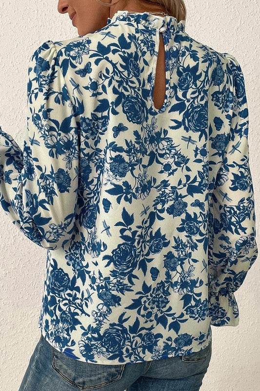 Floral Print Flounce Sleeve Keyhole Back Blouse - Shop Style & More | Fresh Looks, Everyday Deals & Free Shipping