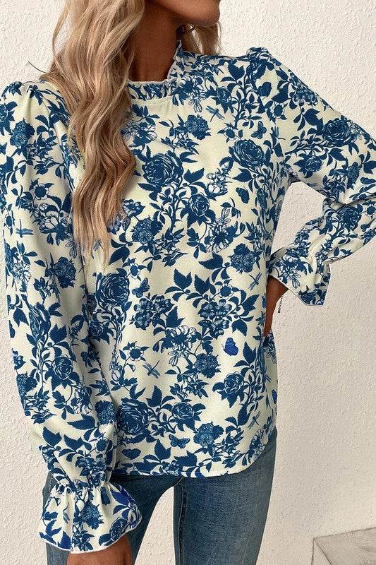 Floral Print Flounce Sleeve Keyhole Back Blouse - Shop Style & More | Fresh Looks, Everyday Deals & Free Shipping