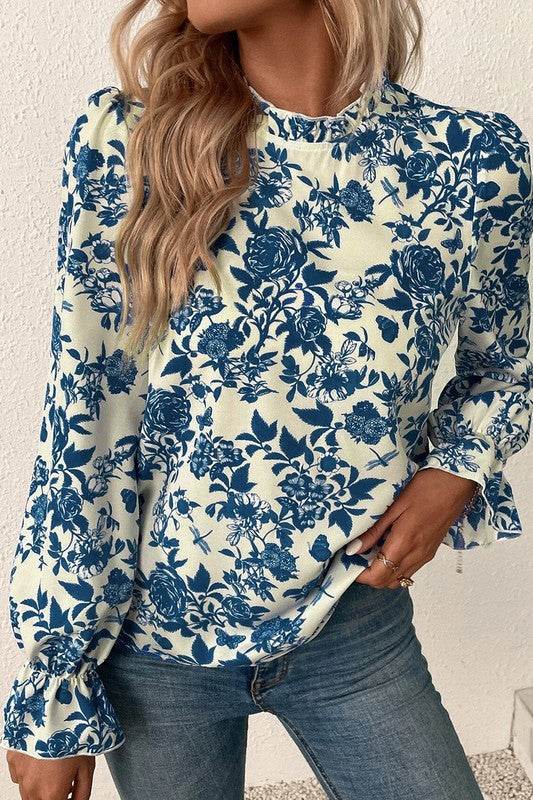 Floral Print Flounce Sleeve Keyhole Back Blouse - Shop Style & More | Fresh Looks, Everyday Deals & Free Shipping