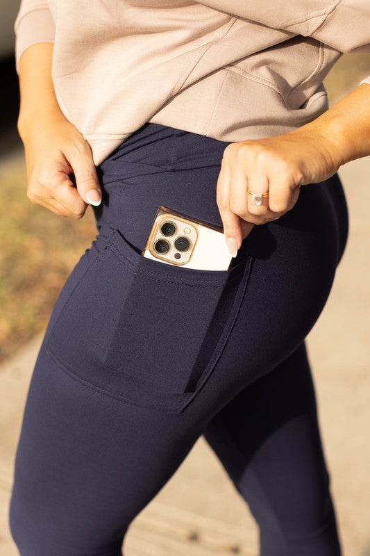The Nadia Navy Crossover Full Length Leggings - Shop Style & More | Fresh Looks, Everyday Deals & Free Shipping