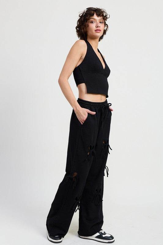FRENCH TERRY PANTS WITH CUTOUT DETAIL - Shop Style & More | Fresh Looks, Everyday Deals & Free Shipping