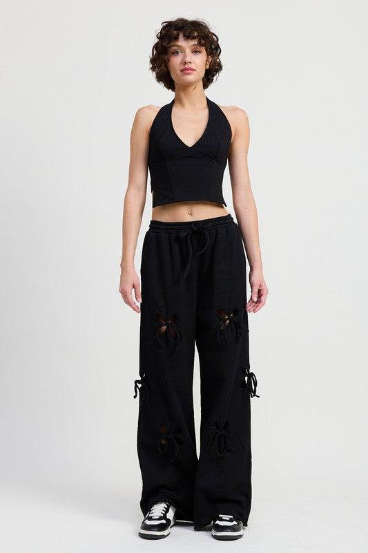 FRENCH TERRY PANTS WITH CUTOUT DETAIL - Shop Style & More | Fresh Looks, Everyday Deals & Free Shipping