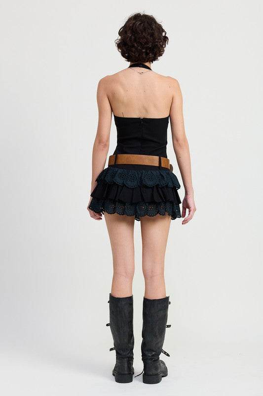 MINI BELTED TIERED EYELET HALTER DRESS - Shop Style & More | Fresh Looks, Everyday Deals & Free Shipping