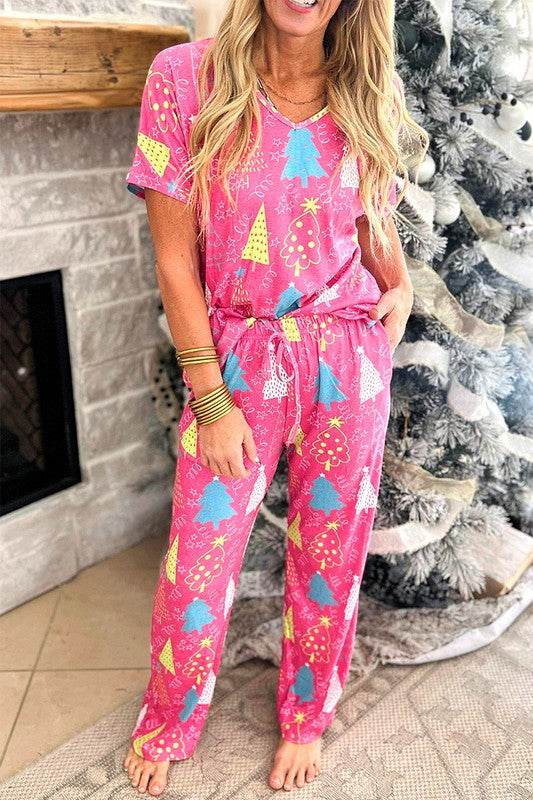 Christmas Tree Print Tee and Pants Lounge Set - Shop Style & More | Fresh Looks, Everyday Deals & Free Shipping