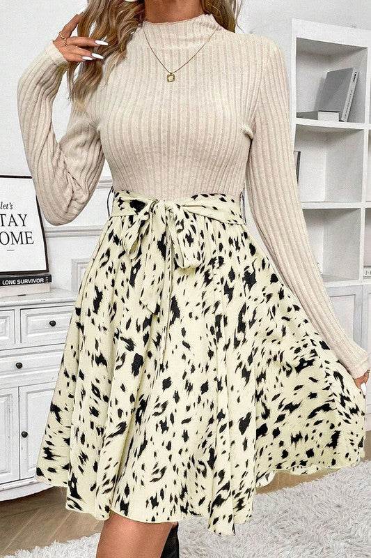 Women Knit Patchwork Printed Belted A-line Dress - Shop Style & More | Fresh Looks, Everyday Deals & Free Shipping