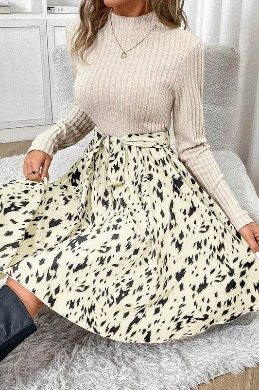 Women Knit Patchwork Printed Belted A-line Dress - Shop Style & More | Fresh Looks, Everyday Deals & Free Shipping