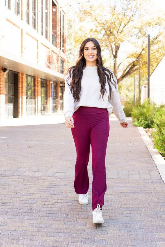 The Maeve Maroon Bootcut Leggings Round 2 - Shop Style & More | Fresh Looks, Everyday Deals & Free Shipping