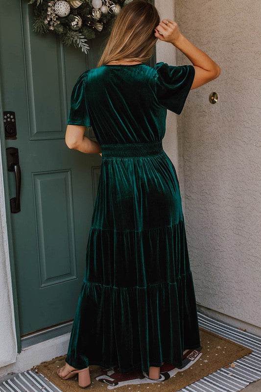 Women Short Sleeve Shirred Waist Tiered Maxi Dress - Shop Style & More | Fresh Looks, Everyday Deals & Free Shipping