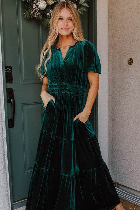 Women Short Sleeve Shirred Waist Tiered Maxi Dress - Shop Style & More | Fresh Looks, Everyday Deals & Free Shipping