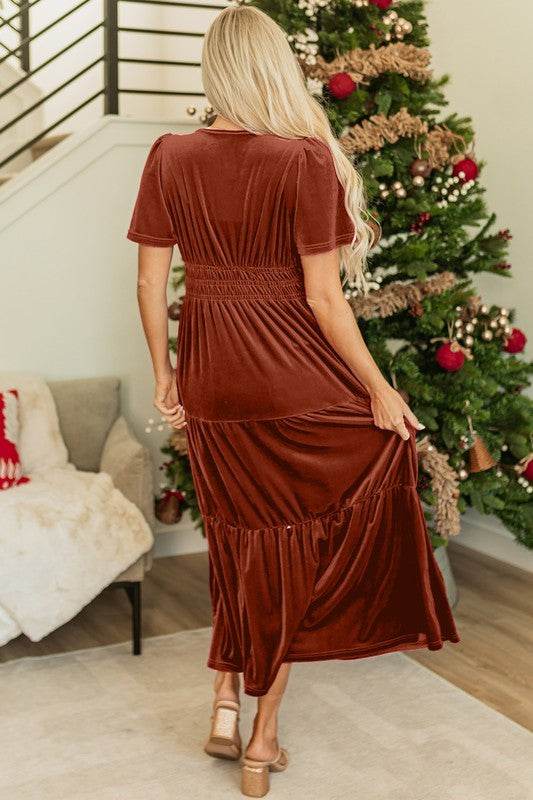 Women Short Sleeve Shirred Waist Tiered Maxi Dress - Shop Style & More | Fresh Looks, Everyday Deals & Free Shipping