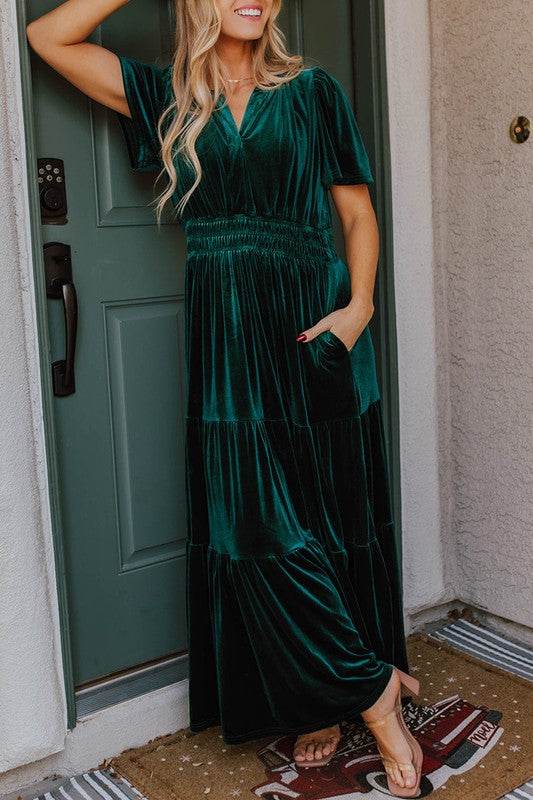 Women Short Sleeve Shirred Waist Tiered Maxi Dress - Shop Style & More | Fresh Looks, Everyday Deals & Free Shipping