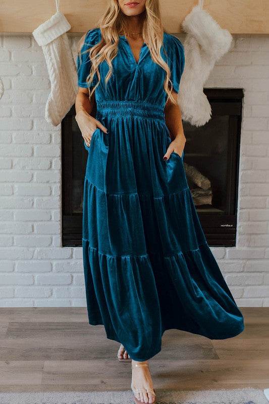 Women Short Sleeve Shirred Waist Tiered Maxi Dress - Shop Style & More | Fresh Looks, Everyday Deals & Free Shipping