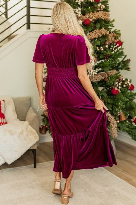 Women Short Sleeve Shirred Waist Tiered Maxi Dress - Shop Style & More | Fresh Looks, Everyday Deals & Free Shipping