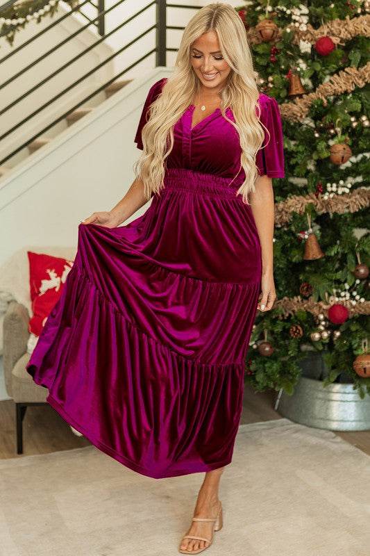 Women Short Sleeve Shirred Waist Tiered Maxi Dress - Shop Style & More | Fresh Looks, Everyday Deals & Free Shipping