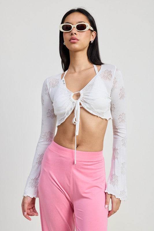 LONG SLEEVE FRONT CINCH TIE TOP - Shop Style & More | Fresh Looks, Everyday Deals & Free Shipping