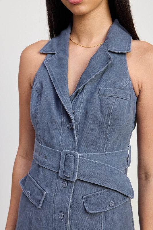 MINI HALTER COLLARED SLEEVELESS DRESS - Shop Style & More | Fresh Looks, Everyday Deals & Free Shipping