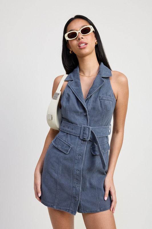 MINI HALTER COLLARED SLEEVELESS DRESS - Shop Style & More | Fresh Looks, Everyday Deals & Free Shipping