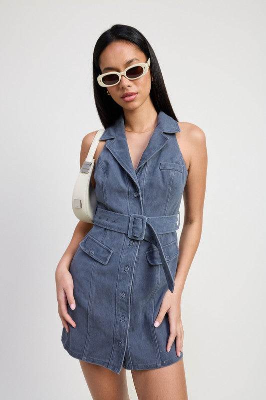 MINI HALTER COLLARED SLEEVELESS DRESS - Shop Style & More | Fresh Looks, Everyday Deals & Free Shipping