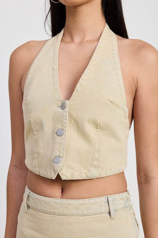 BUTTON DOWN HALTER NECK TOP - Shop Style & More | Fresh Looks, Everyday Deals & Free Shipping