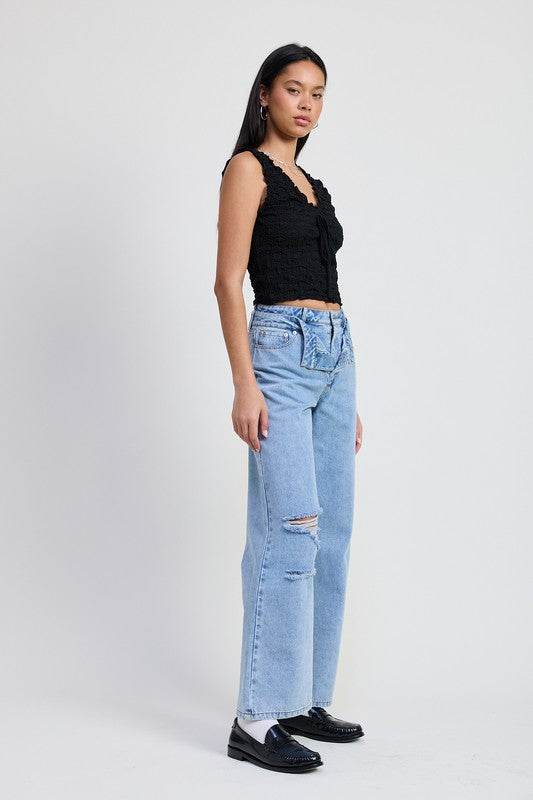 LAYERED STRAIGHT LEG DENIM PANT - Shop Style & More | Fresh Looks, Everyday Deals & Free Shipping