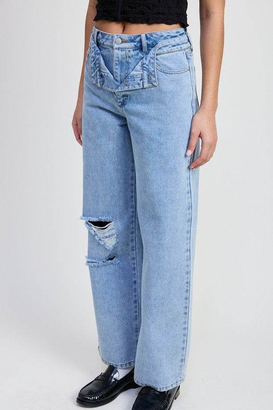 LAYERED STRAIGHT LEG DENIM PANT - Shop Style & More | Fresh Looks, Everyday Deals & Free Shipping