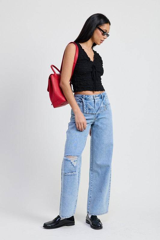 LAYERED STRAIGHT LEG DENIM PANT - Shop Style & More | Fresh Looks, Everyday Deals & Free Shipping