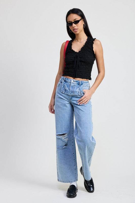 LAYERED STRAIGHT LEG DENIM PANT - Shop Style & More | Fresh Looks, Everyday Deals & Free Shipping