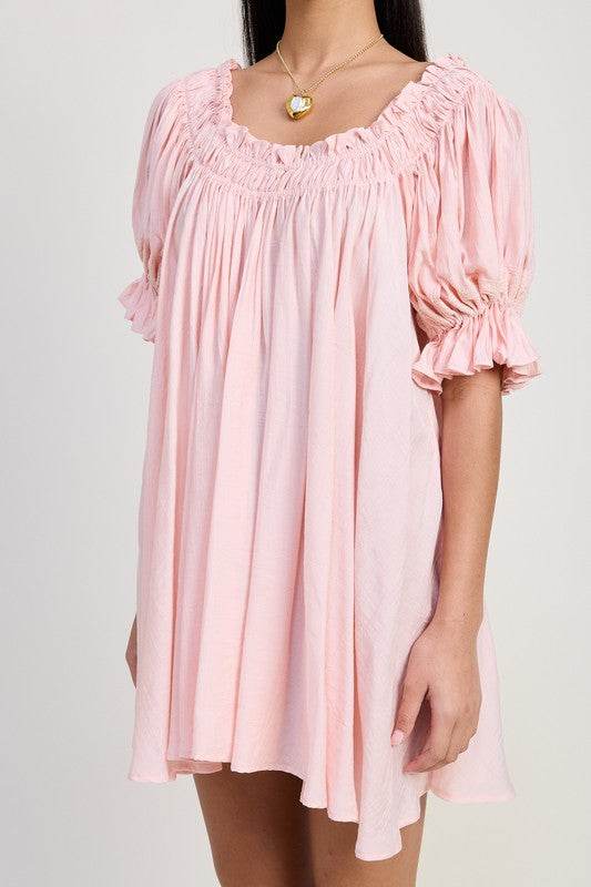 MINI EMBROIDERY SHORT PUFF SLEEVE DRESS - Shop Style & More | Fresh Looks, Everyday Deals & Free Shipping