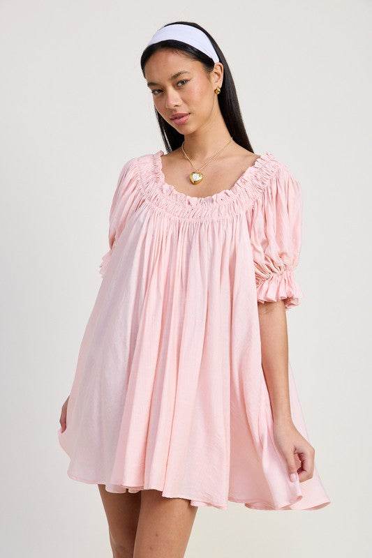 MINI EMBROIDERY SHORT PUFF SLEEVE DRESS - Shop Style & More | Fresh Looks, Everyday Deals & Free Shipping