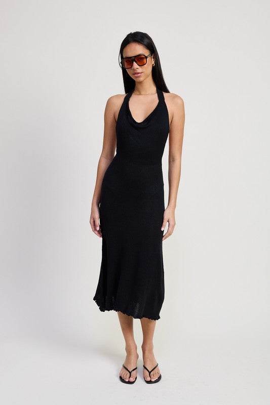 COWN NECK MIDI OPEN BACK DRESS - Shop Style & More | Fresh Looks, Everyday Deals & Free Shipping