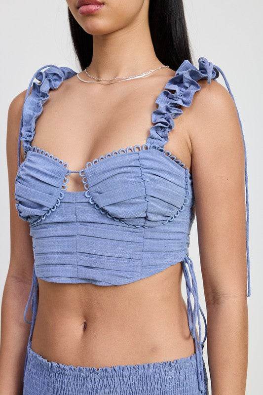RUFFLED TIE BACK TOP WITH OPEN BACK - Shop Style & More | Fresh Looks, Everyday Deals & Free Shipping